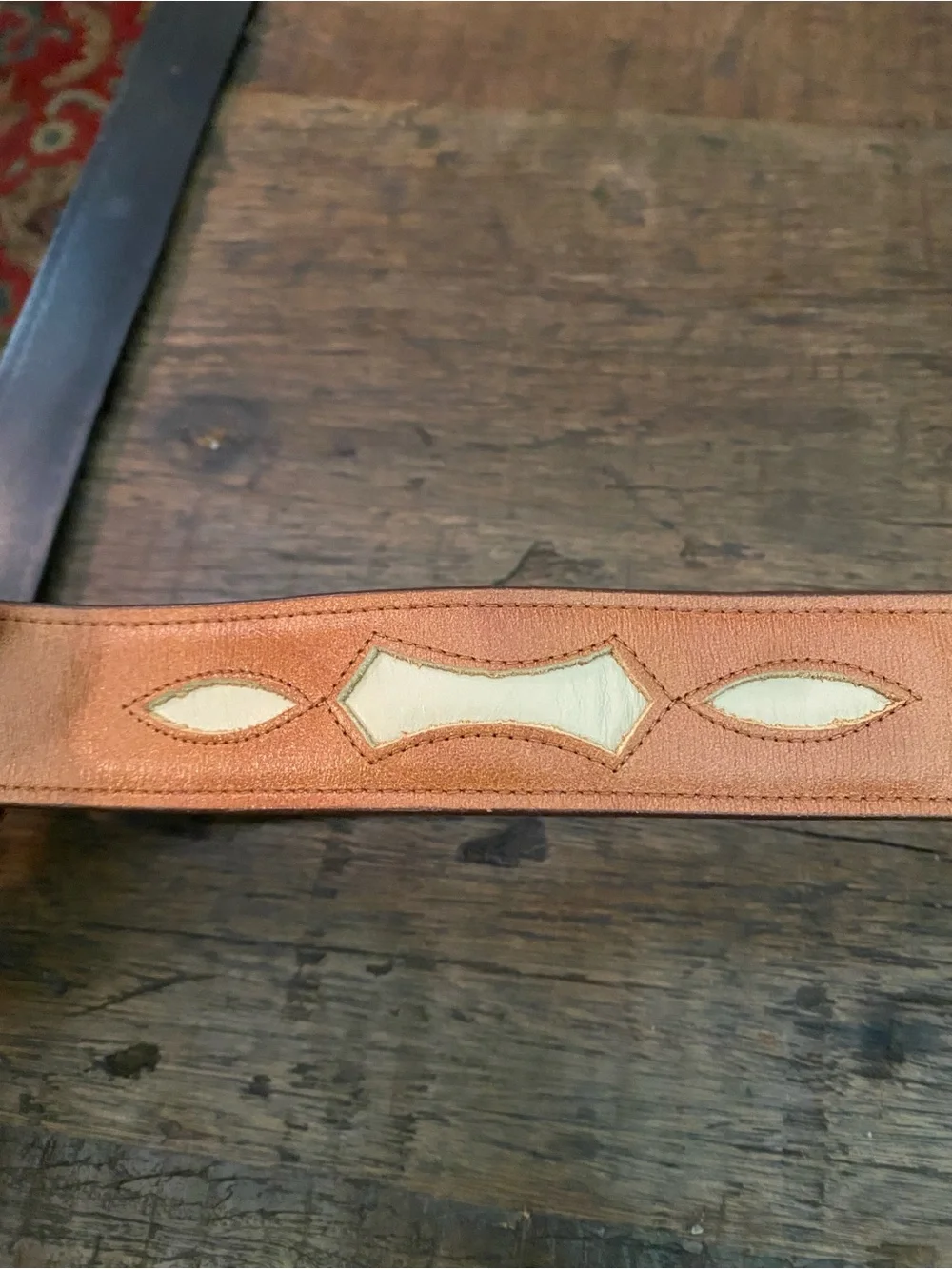 Vintage Brown Leather Western Belt with Silver & Gold Buckle 30